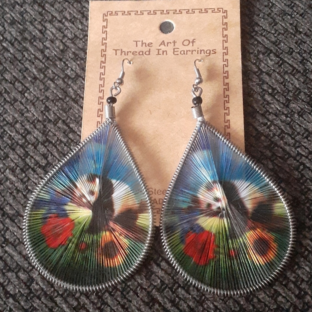 Threaded Panda and Flower Earrings